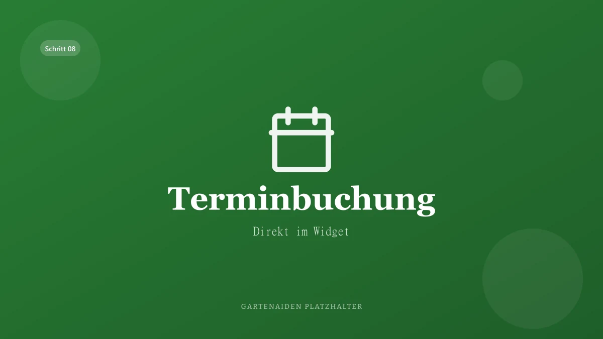 Cal.com-Terminbuchungsansicht im Widget: Wochenkalender mit verfügbaren Slots, ausgewählter Termin am Mittwoch 14:00.